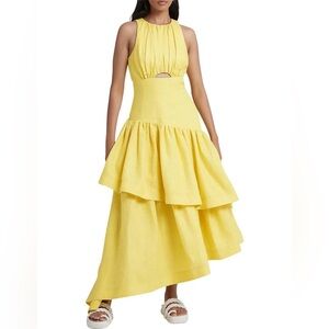 asra pleated frill midi dress Aje - BNWT AJE BURGUNDY ASRA PLEATED FRILL MIDI DRESS